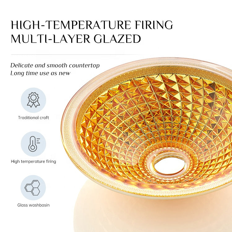 Sink Basin Bathroom Pedestal Vessel Faucets Tempered Glass Electroplating Orange CUPC Certification-Fanwin